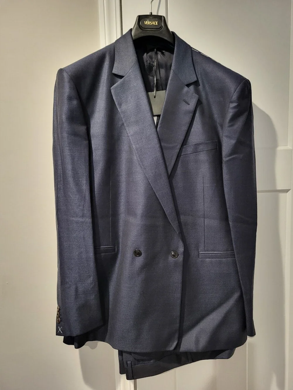 Versace Men's Dark Navy Double-Breasted Suit Jacket & Pants Set Size 58
